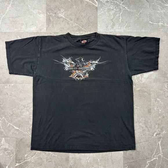 Vintage Harley Davidson Graphic Tee Mens Large Flames Eagle Ohio Short Sleeve - Picture 1 of 10